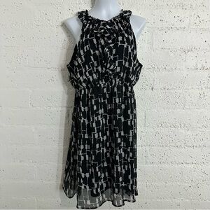 Merona Womens Dress XL Black White Sleeveless Blouson Lined Geometric Print L16